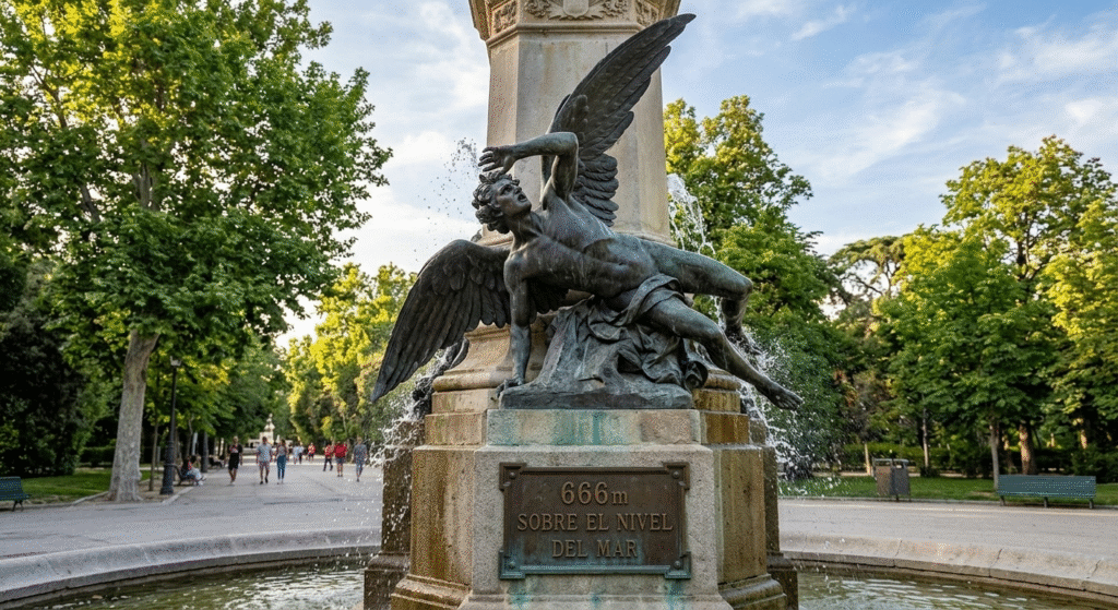 Fallen Angel El Ángel Caído Lucifer statue 666 meters Retiro Park Madrid