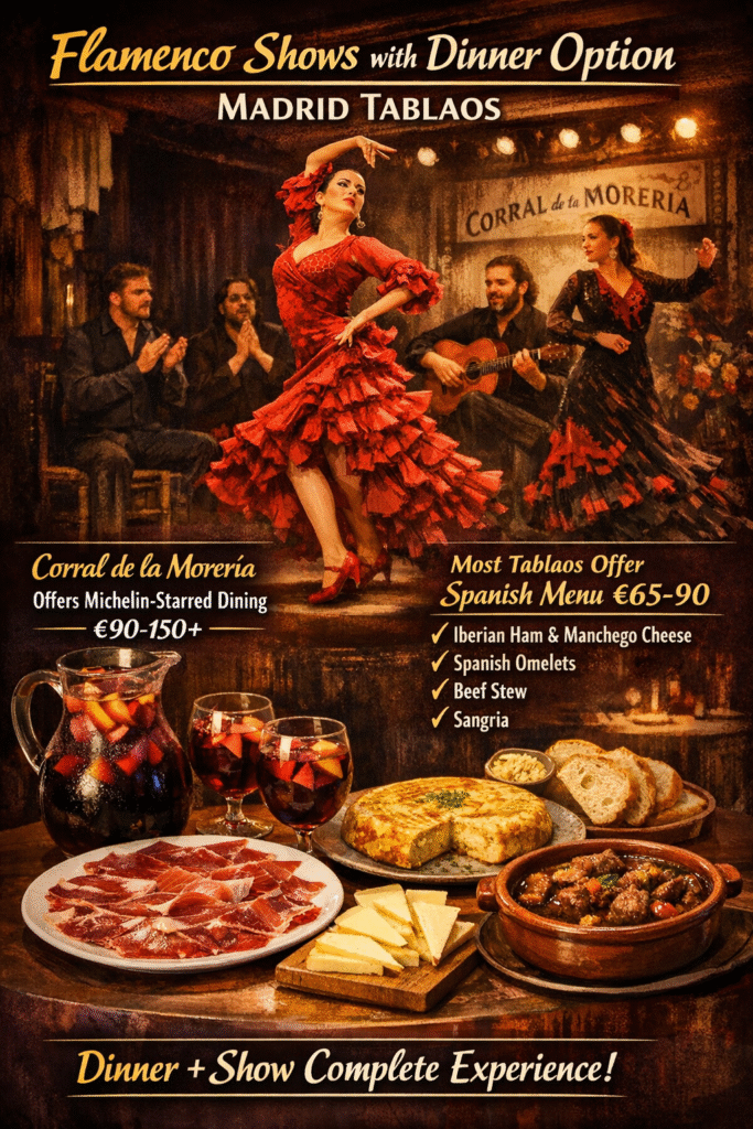 Flamenco dinner show Madrid tablao Spanish cuisine Iberian ham tapas wine