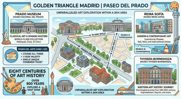 golden-triangle-art-madrid-prado-reina-sofia-thyssen-map Golden Triangle Art Madrid map Prado Reina Sofia Thyssen walkable Paseo Prado