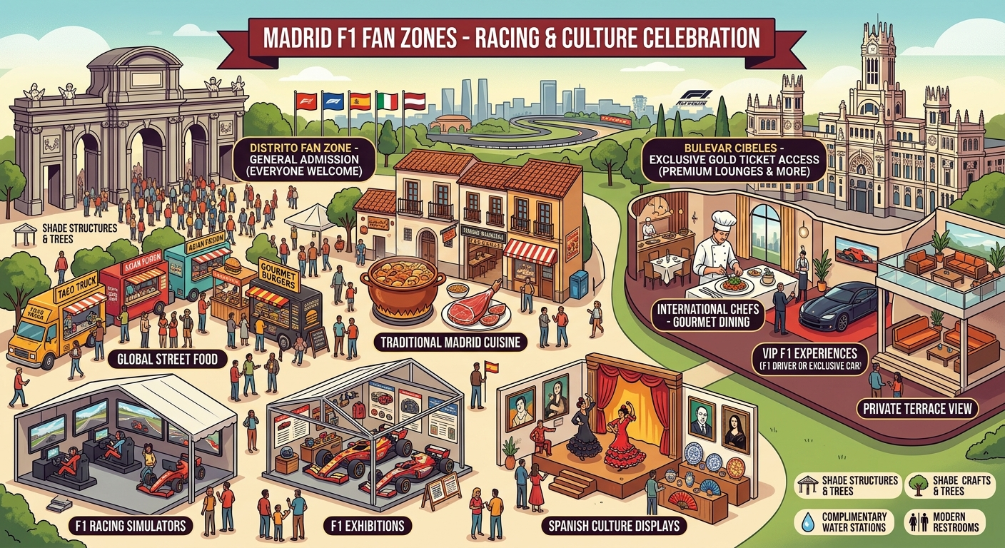 Madrid F1 fan zones simulators food Spanish culture entertainment MADRING