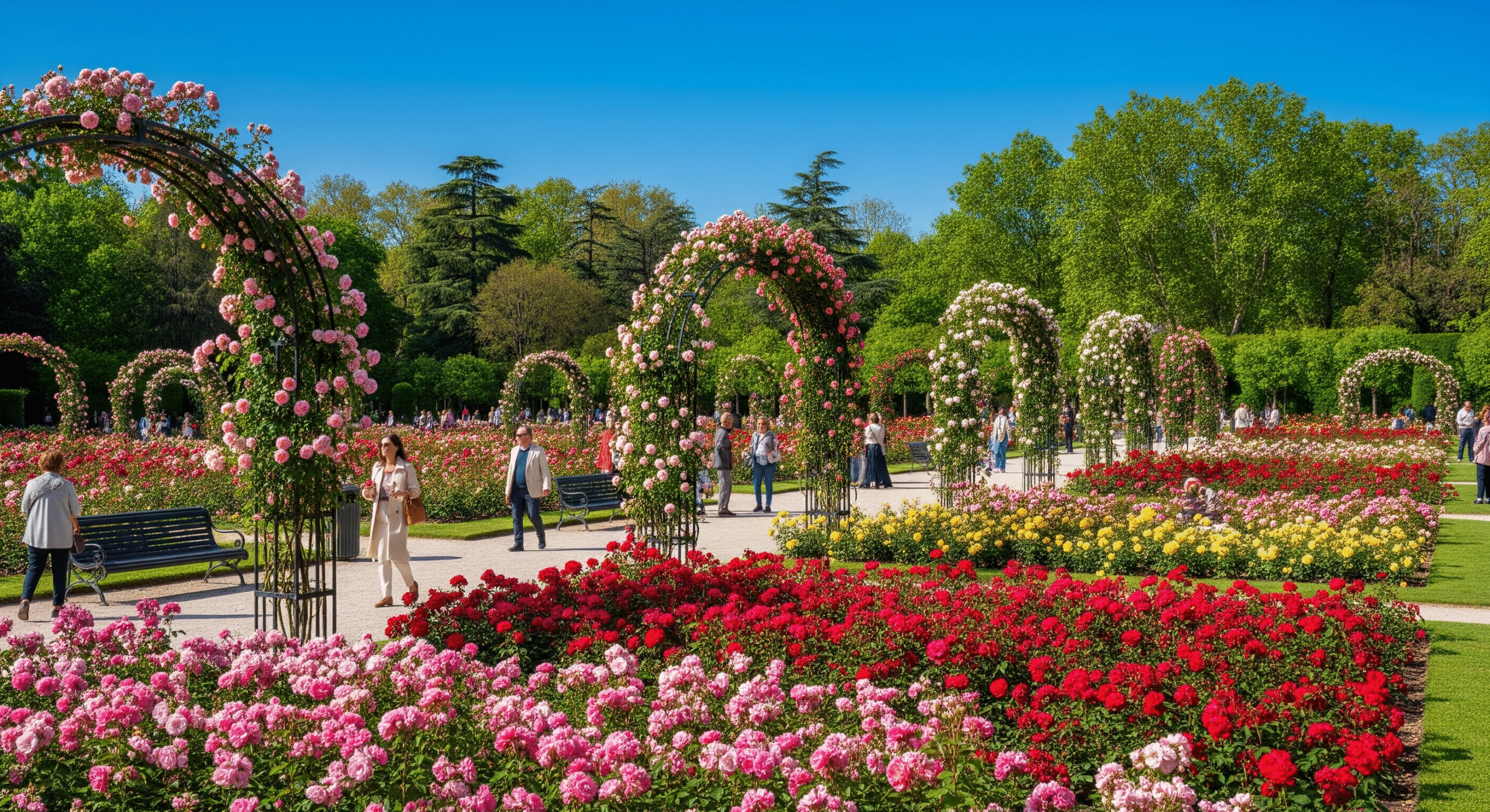 Madrid spring Retiro Park rose garden blooms May best time visit