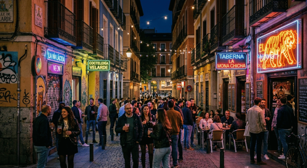 Malasaña neighborhood nightlife indie bars Plaza Dos de Mayo Madrid alternative