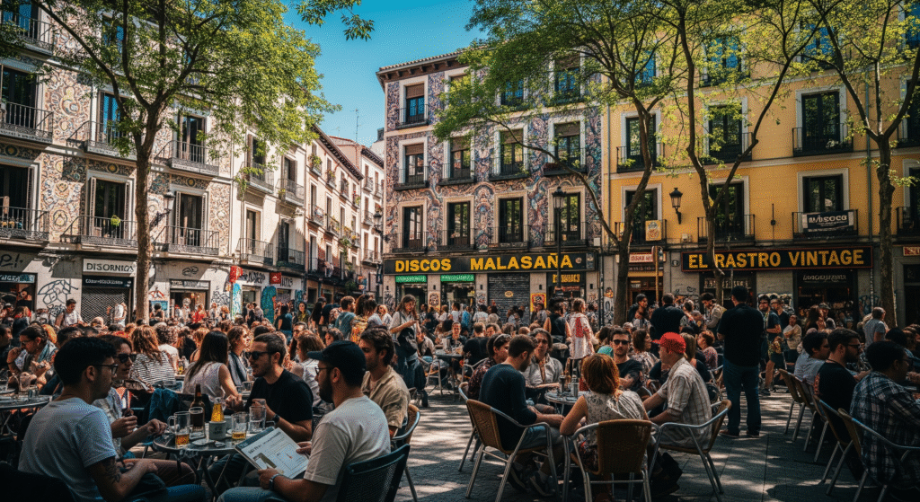 Malasaña Plaza del Dos de Mayo bohemian neighborhood Madrid nightlife vintage shops