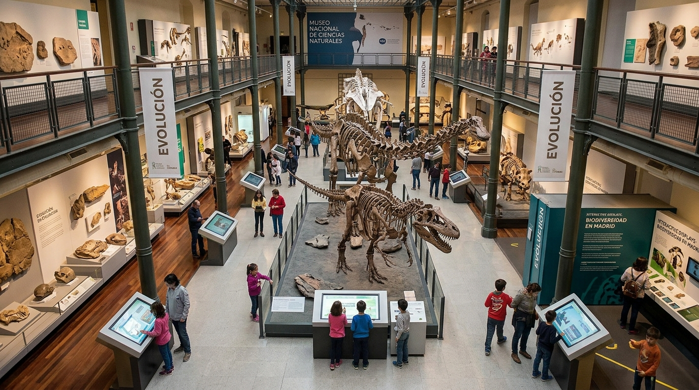 National Museum Natural Sciences Madrid dinosaurs skeleton kids interactive exhibits