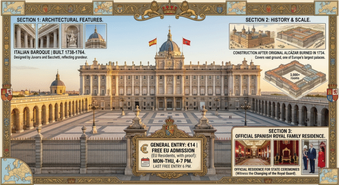 Royal Palace Madrid Palacio Real honey stone baroque facade Plaza de la Armería