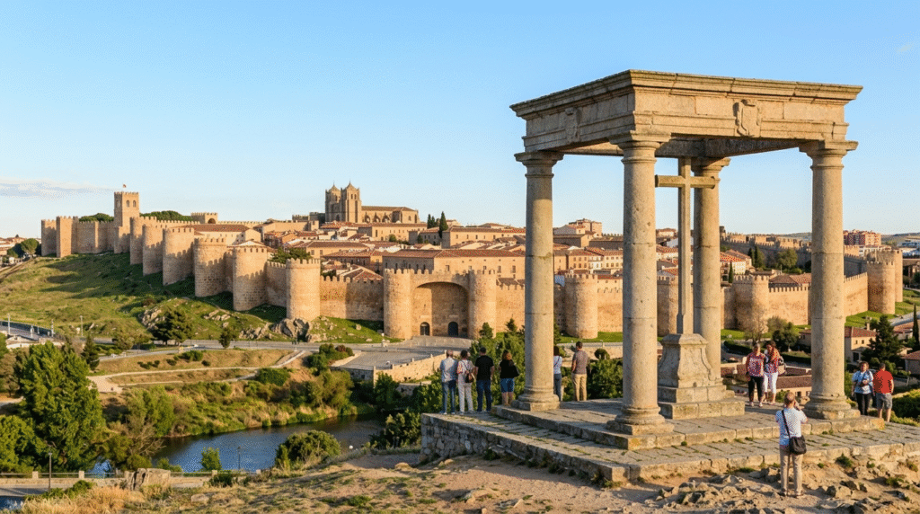 Ávila Cuatro Postes viewpoint four granite pillars postcard photo sunset walls cathedral panorama