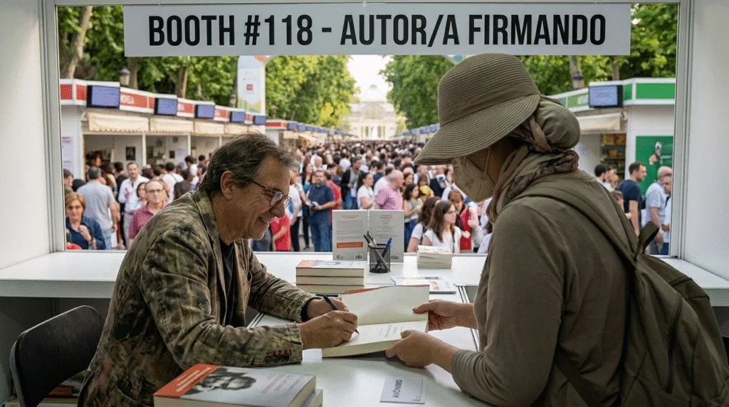Madrid Book Fair author signing queue Spanish writer celebrity Feria Libro