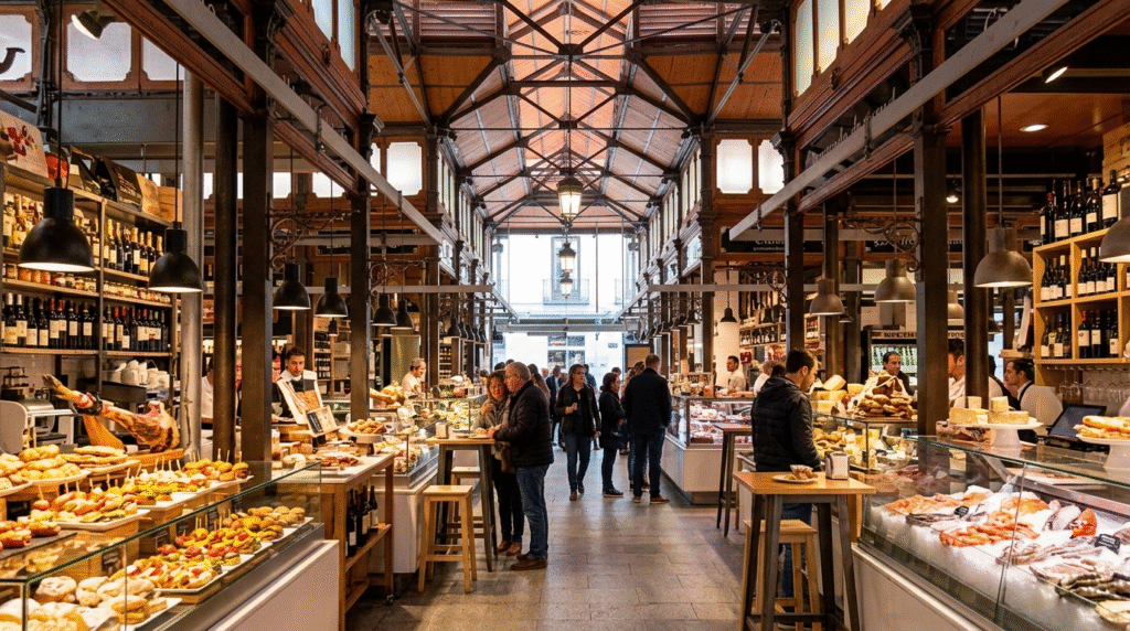 Mercado San Miguel Madrid Centro gourmet market Art Nouveau iron glass tapas wine