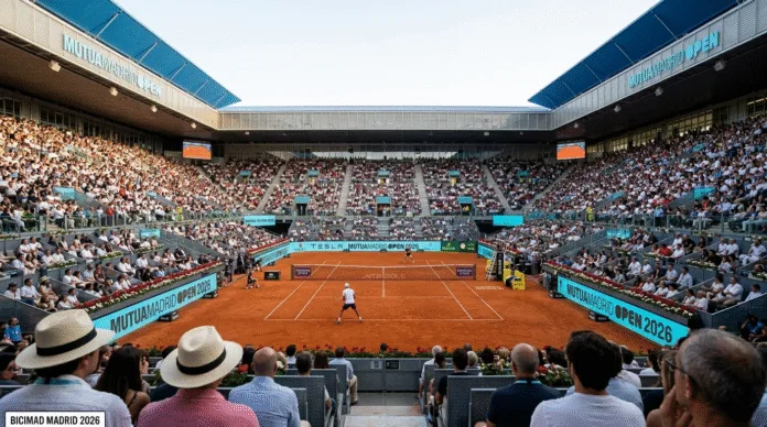 Mutua Madrid Open 2026 — Caja Mágica, Madrid Mutua Madrid Open 2026 Caja Mágica Manolo Santana Stadium aerial view Madrid