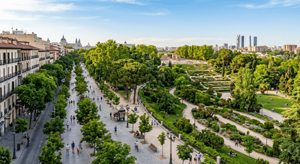 Paseo del Pintor Rosales Madrid Argüelles terrace bars park views evening locals summer 2026 promenade