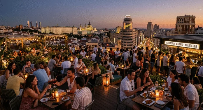 Things to Do Madrid Summer 2026 — Complete Local Guide Rooftop Terrace Evening Things to do Madrid summer 2026 rooftop terrace sunset city skyline Gran Via evening warm guide