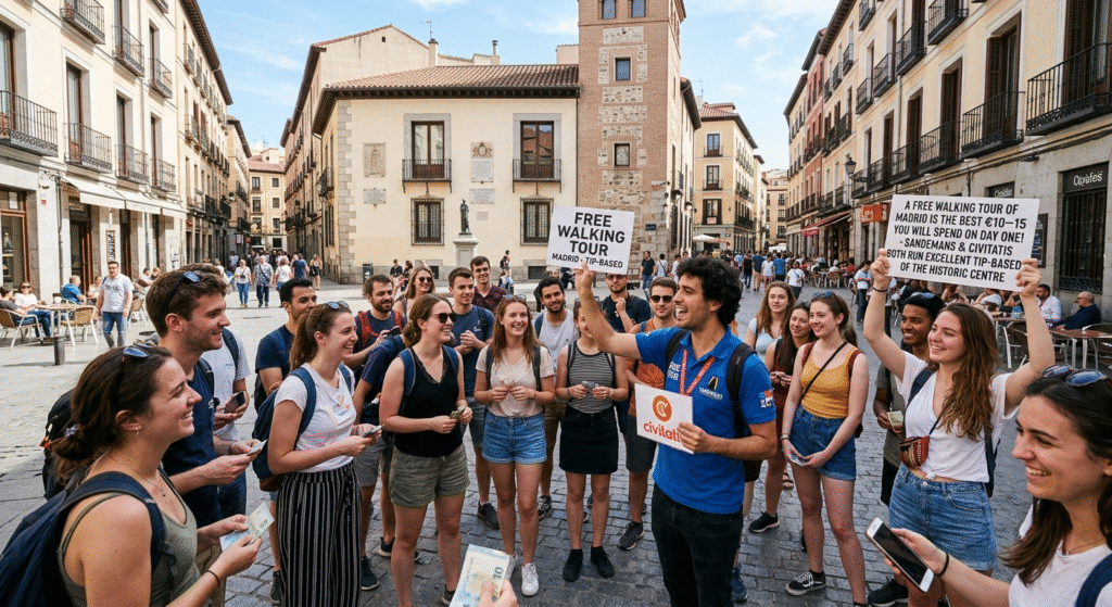 Walking tour Madrid Plaza Mayor guide group tourists historic centre 2026 free SANDEMANs Civitatis