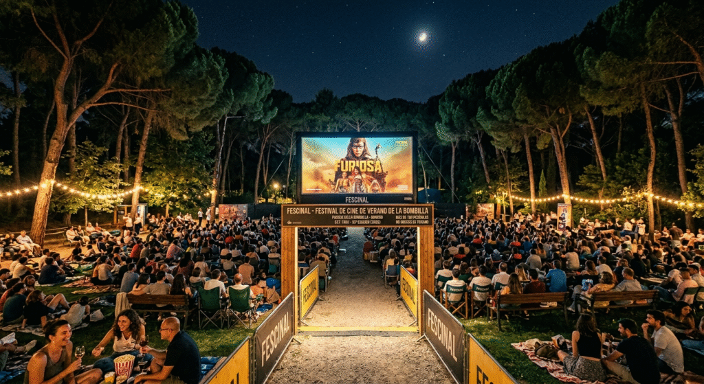 Fescinal Parque de la Bombilla Madrid outdoor cinema pine trees night 2026 42nd edition summer