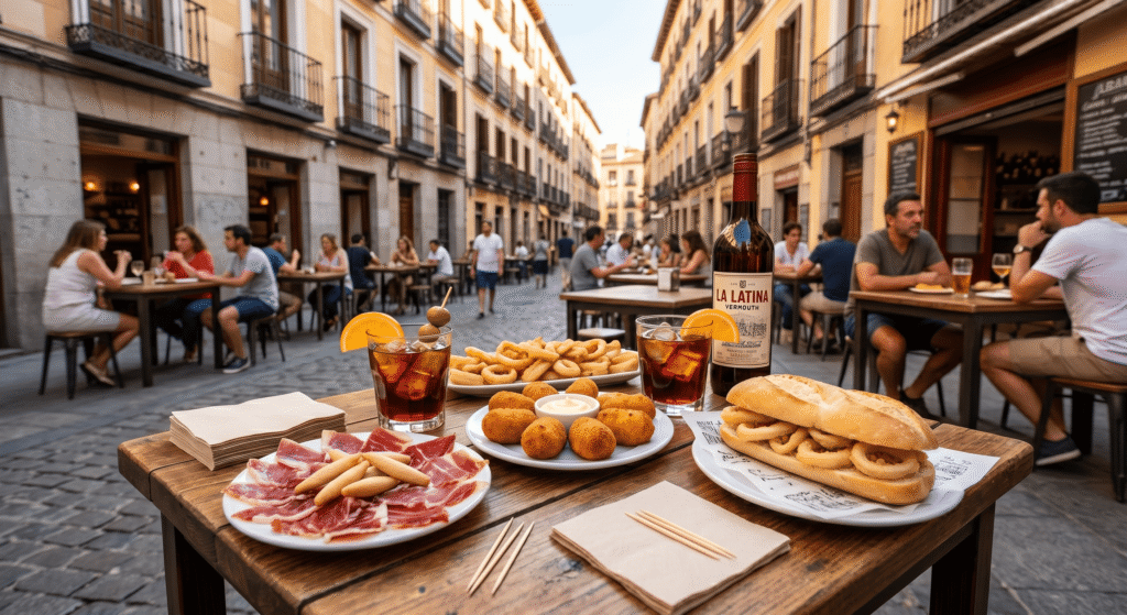 Madrid tapas food first time visitor guide jamón croquetas bocadillo calamares vermouth La Latina 2026