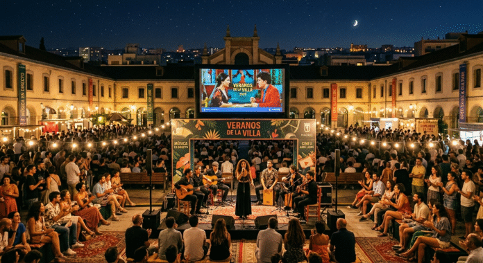 Veranos de la Villa Madrid 2026 — Outdoor Cinema Free Concerts Summer Culture Night Veranos de la Villa Madrid 2026 outdoor cinema free concerts summer culture Conde Duque night audience